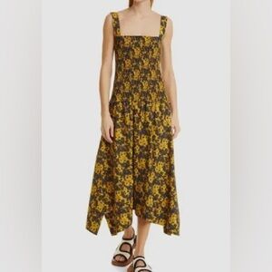 Proenza Schouler White Label Black and Mustard Abstract Print Maxi Dress